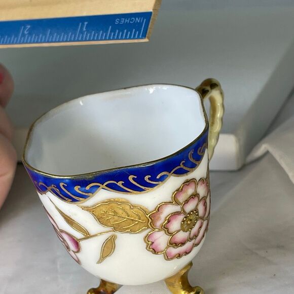 VTG miniature porcelain teacup raised gold gilt footed enamel - Picture 11 of 11